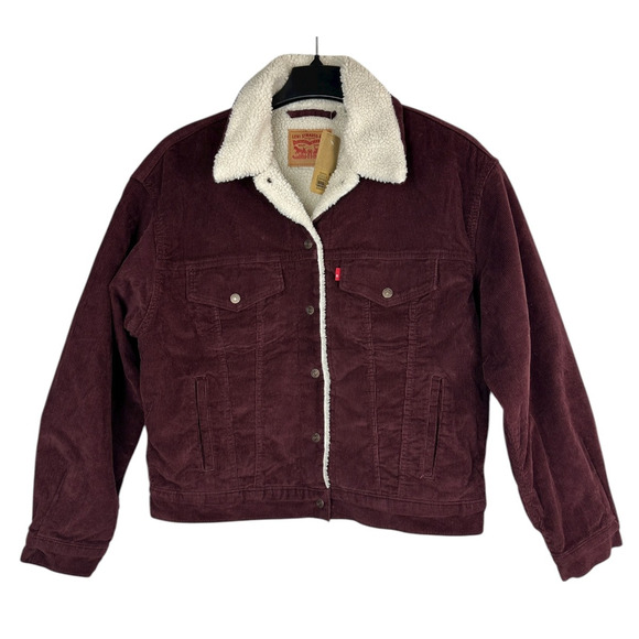NWT Levi's Women's 90'S Corduroy Sherpa Trucker Jacket Burgundy Large Western - Picture 2 of 9